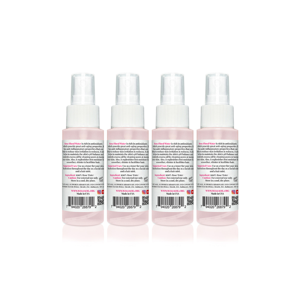 Well&#39;s Oil Floral Water and Mist Spray Rosewater 2oz (Mini) 4pack